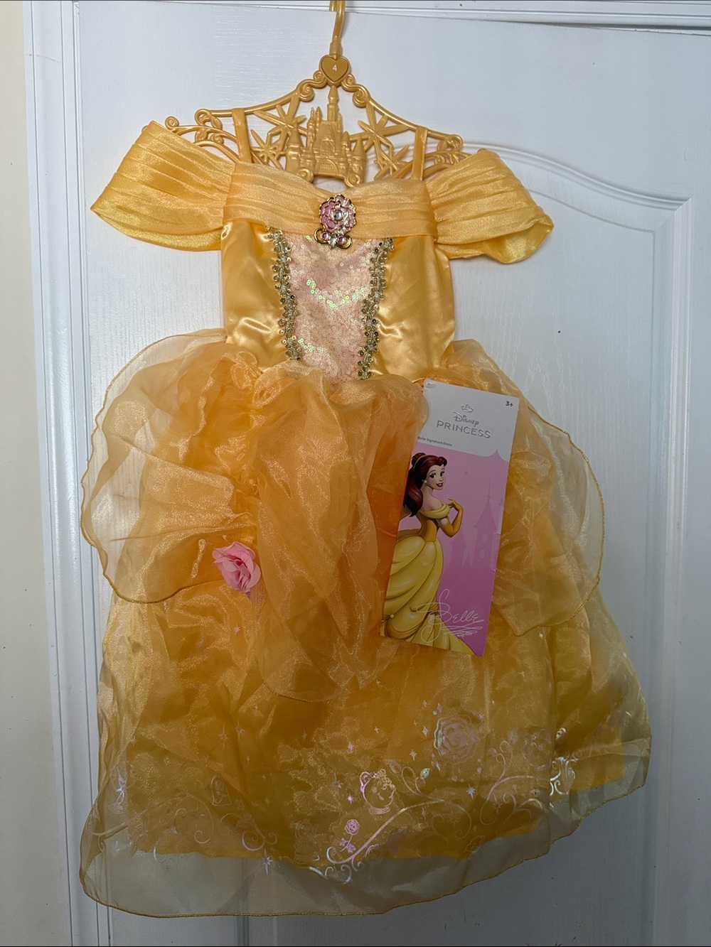 Disney Gold Belle Princess Gown Costume AGES 3+..shows size 4